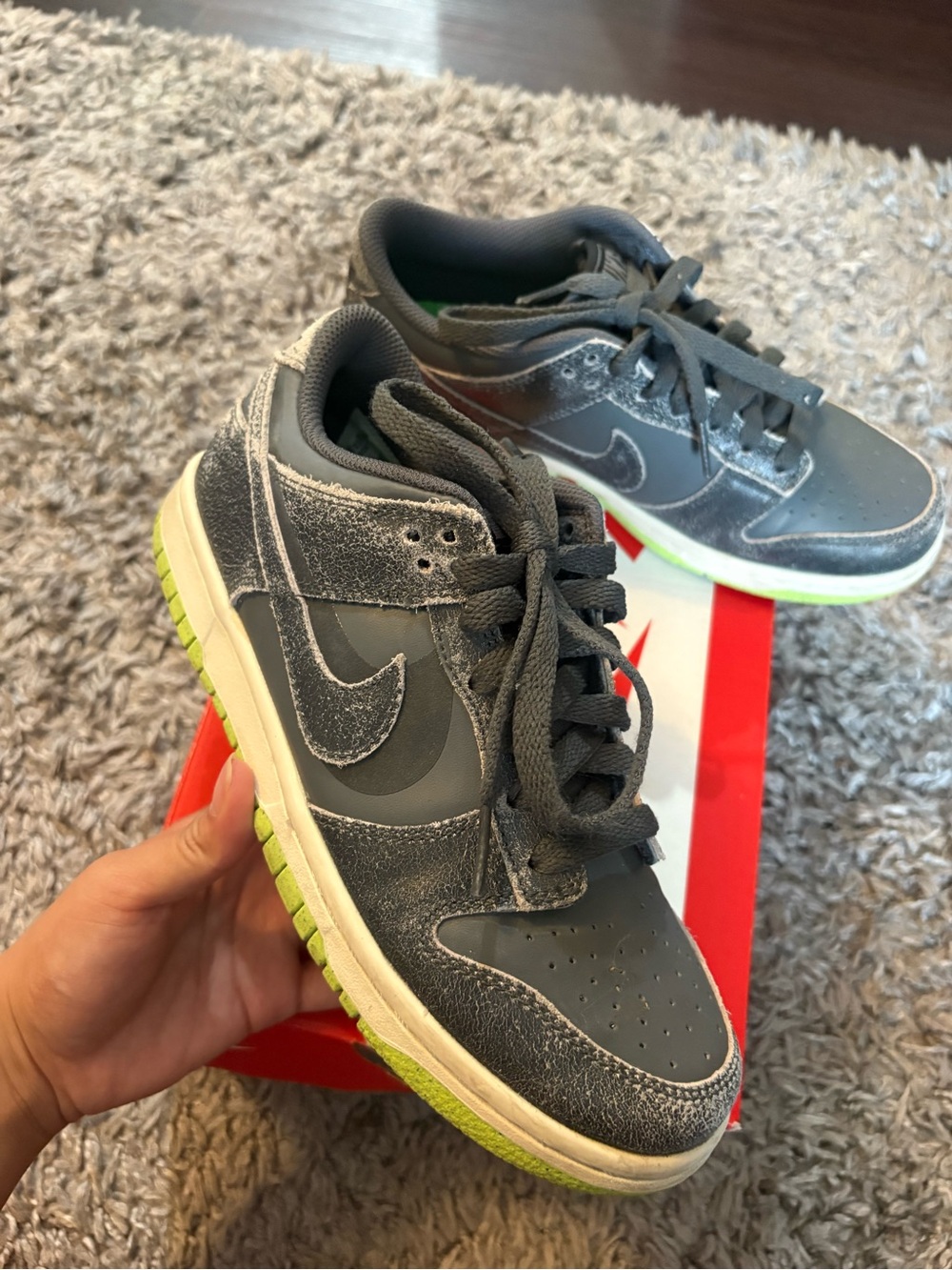 Nike Kids 5.5' Gray and Lime Low-Top Sneakers